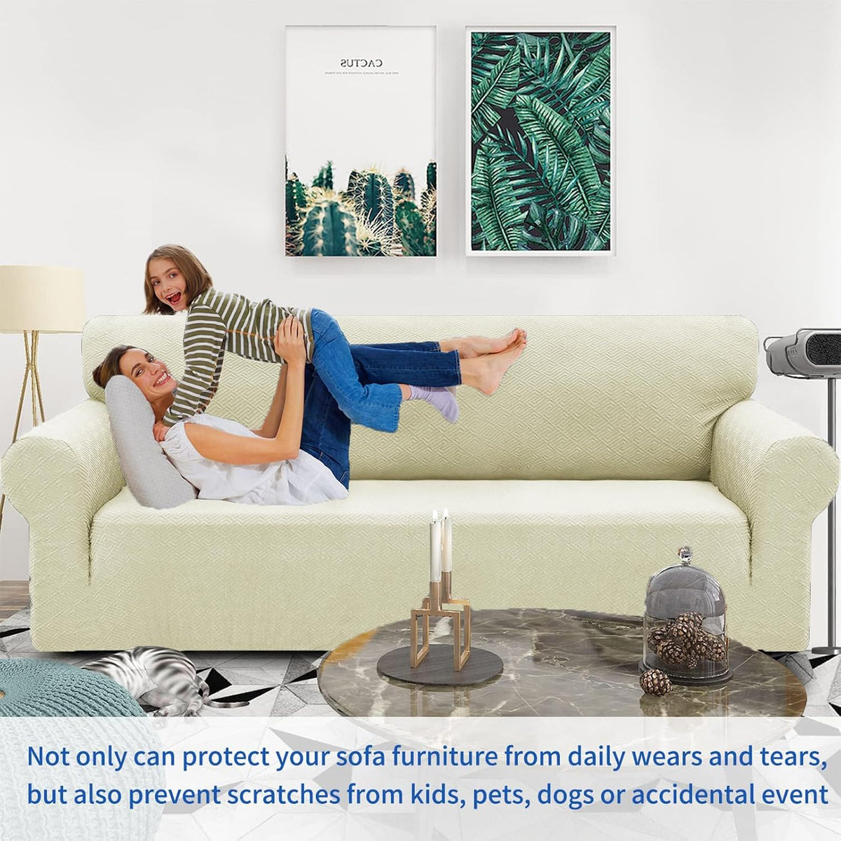1 Piece Jacquard Couch Covers for 3 Cushion Couch Living Room High Stretch Sofa Cover Pets Dogs Friendly Anti Slip Thickened Slipcovers Furniture Protector (Sofa, Light Grey)
