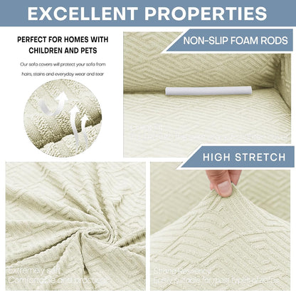 1 Piece Jacquard Couch Covers for 3 Cushion Couch Living Room High Stretch Sofa Cover Pets Dogs Friendly Anti Slip Thickened Slipcovers Furniture Protector (Sofa, Light Grey)