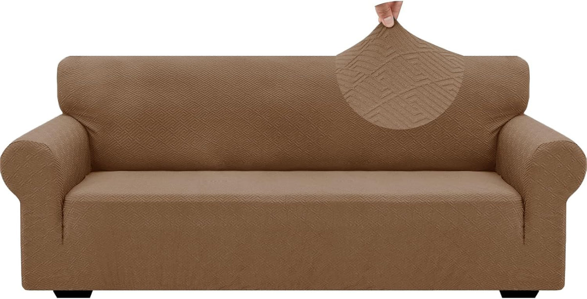 1 Piece Jacquard Couch Covers for 3 Cushion Couch Living Room High Stretch Sofa Cover Pets Dogs Friendly Anti Slip Thickened Slipcovers Furniture Protector (Sofa, Light Grey)