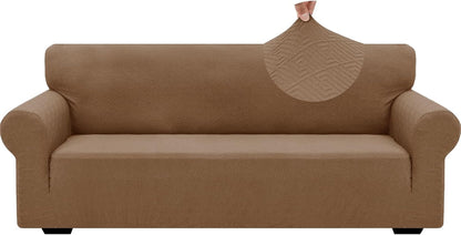 1 Piece Jacquard Couch Covers for 3 Cushion Couch Living Room High Stretch Sofa Cover Pets Dogs Friendly Anti Slip Thickened Slipcovers Furniture Protector (Sofa, Light Grey)