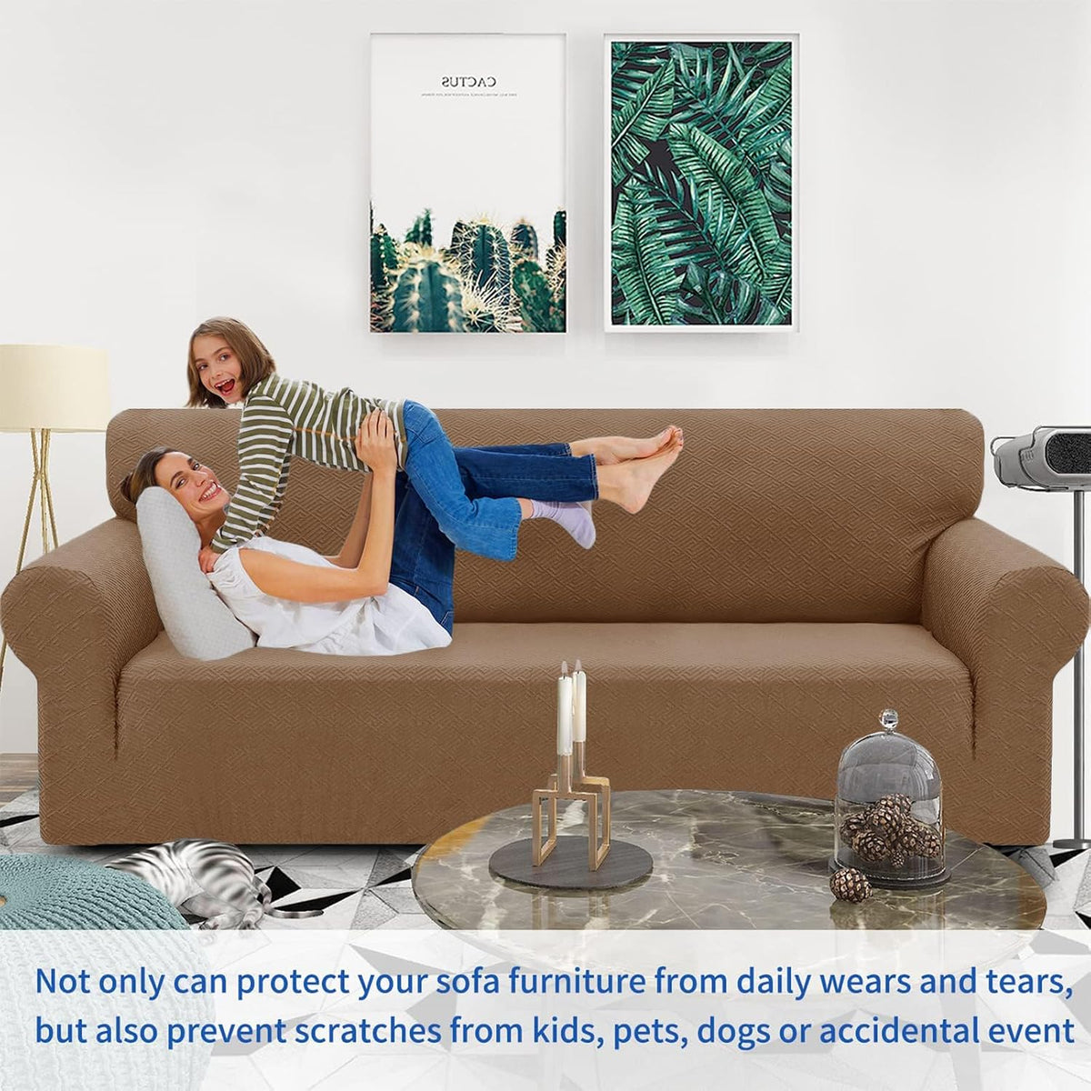 1 Piece Jacquard Couch Covers for 3 Cushion Couch Living Room High Stretch Sofa Cover Pets Dogs Friendly Anti Slip Thickened Slipcovers Furniture Protector (Sofa, Light Grey)