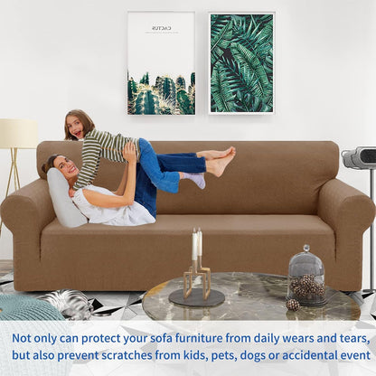 1 Piece Jacquard Couch Covers for 3 Cushion Couch Living Room High Stretch Sofa Cover Pets Dogs Friendly Anti Slip Thickened Slipcovers Furniture Protector (Sofa, Light Grey)