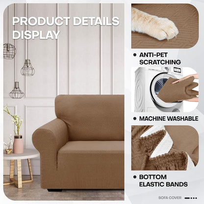 1 Piece Jacquard Couch Covers for 3 Cushion Couch Living Room High Stretch Sofa Cover Pets Dogs Friendly Anti Slip Thickened Slipcovers Furniture Protector (Sofa, Light Grey)