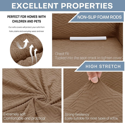 1 Piece Jacquard Couch Covers for 3 Cushion Couch Living Room High Stretch Sofa Cover Pets Dogs Friendly Anti Slip Thickened Slipcovers Furniture Protector (Sofa, Light Grey)