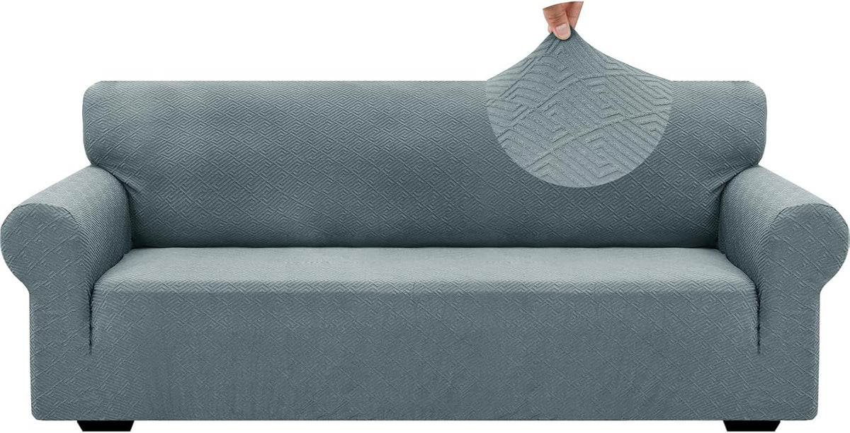 1 Piece Jacquard Couch Covers for 3 Cushion Couch Living Room High Stretch Sofa Cover Pets Dogs Friendly Anti Slip Thickened Slipcovers Furniture Protector (Sofa, Light Grey)