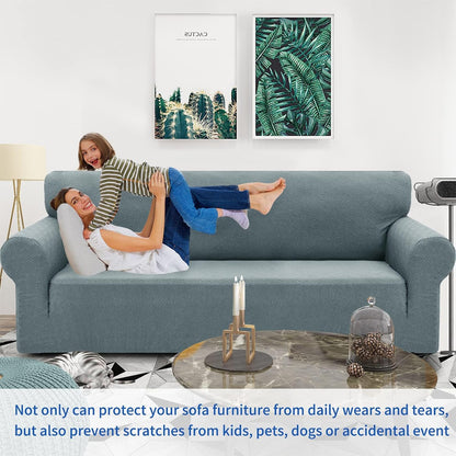 1 Piece Jacquard Couch Covers for 3 Cushion Couch Living Room High Stretch Sofa Cover Pets Dogs Friendly Anti Slip Thickened Slipcovers Furniture Protector (Sofa, Light Grey)
