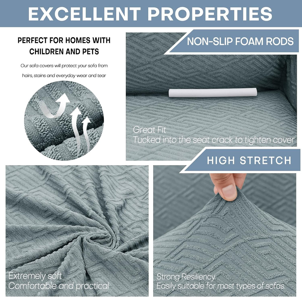 1 Piece Jacquard Couch Covers for 3 Cushion Couch Living Room High Stretch Sofa Cover Pets Dogs Friendly Anti Slip Thickened Slipcovers Furniture Protector (Sofa, Light Grey)