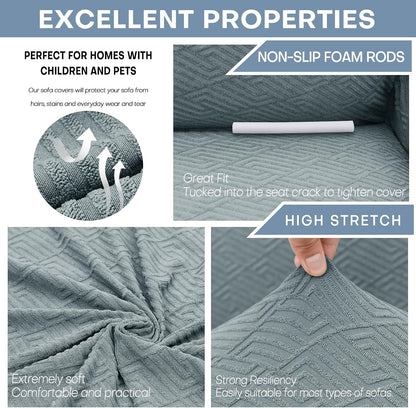 1 Piece Jacquard Couch Covers for 3 Cushion Couch Living Room High Stretch Sofa Cover Pets Dogs Friendly Anti Slip Thickened Slipcovers Furniture Protector (Sofa, Light Grey)