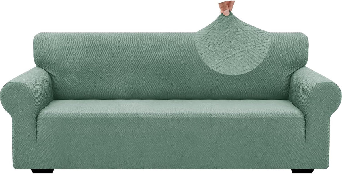 1 Piece Jacquard Couch Covers for 3 Cushion Couch Living Room High Stretch Sofa Cover Pets Dogs Friendly Anti Slip Thickened Slipcovers Furniture Protector (Sofa, Light Grey)