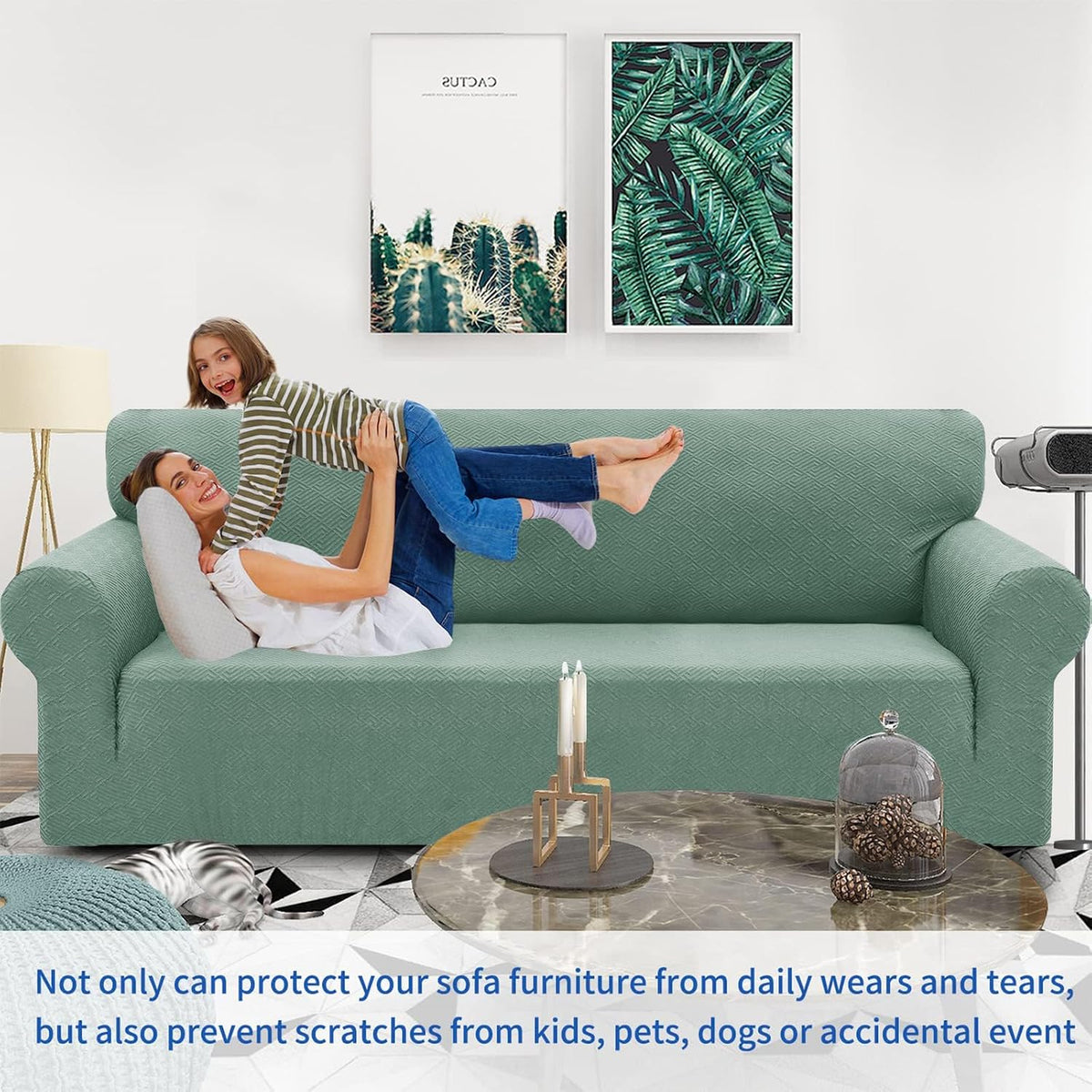 1 Piece Jacquard Couch Covers for 3 Cushion Couch Living Room High Stretch Sofa Cover Pets Dogs Friendly Anti Slip Thickened Slipcovers Furniture Protector (Sofa, Light Grey)