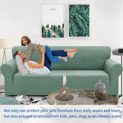 1 Piece Jacquard Couch Covers for 3 Cushion Couch Living Room High Stretch Sofa Cover Pets Dogs Friendly Anti Slip Thickened Slipcovers Furniture Protector (Sofa, Light Grey)