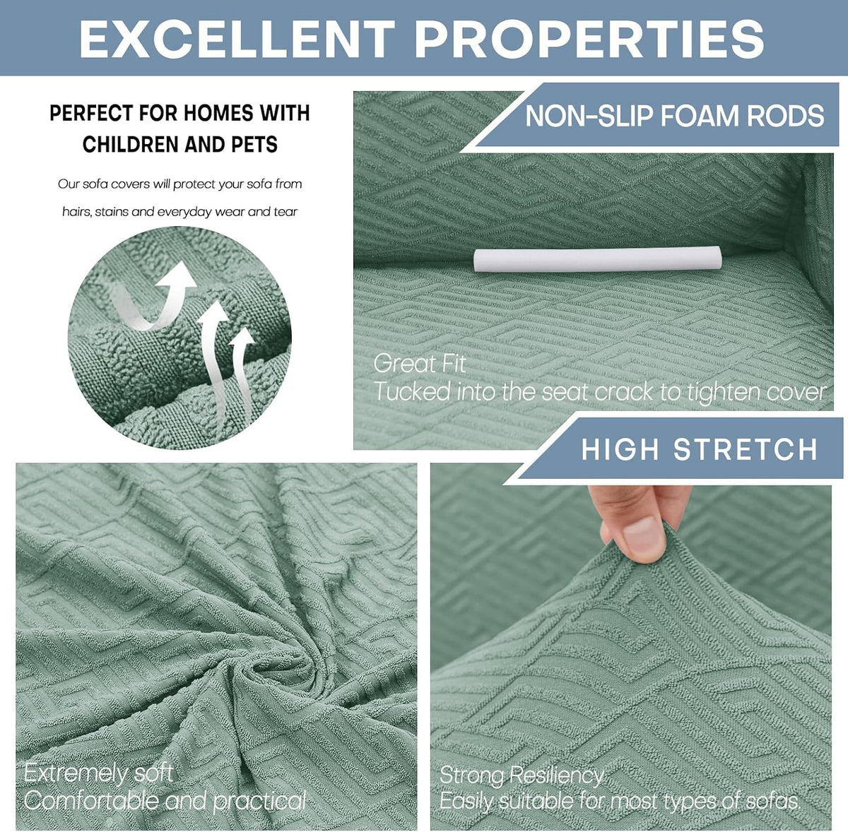 1 Piece Jacquard Couch Covers for 3 Cushion Couch Living Room High Stretch Sofa Cover Pets Dogs Friendly Anti Slip Thickened Slipcovers Furniture Protector (Sofa, Light Grey)