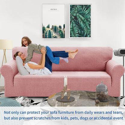 1 Piece Jacquard Couch Covers for 3 Cushion Couch Living Room High Stretch Sofa Cover Pets Dogs Friendly Anti Slip Thickened Slipcovers Furniture Protector (Sofa, Light Grey)