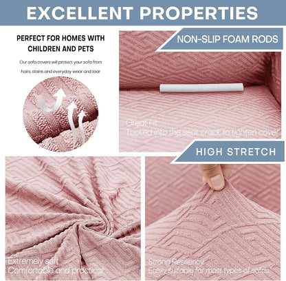1 Piece Jacquard Couch Covers for 3 Cushion Couch Living Room High Stretch Sofa Cover Pets Dogs Friendly Anti Slip Thickened Slipcovers Furniture Protector (Sofa, Light Grey)