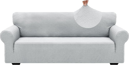 1 Piece Jacquard Couch Covers for 3 Cushion Couch Living Room High Stretch Sofa Cover Pets Dogs Friendly Anti Slip Thickened Slipcovers Furniture Protector (Sofa, Light Grey)