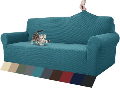 1 Piece Jacquard Couch Covers for 3 Cushion Couch Living Room High Stretch Sofa Cover Pets Dogs Friendly Anti Slip Thickened Slipcovers Furniture Protector (Sofa, Light Grey)