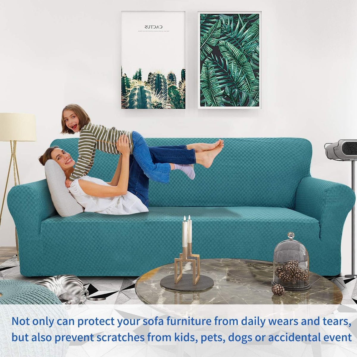 1 Piece Jacquard Couch Covers for 3 Cushion Couch Living Room High Stretch Sofa Cover Pets Dogs Friendly Anti Slip Thickened Slipcovers Furniture Protector (Sofa, Light Grey)