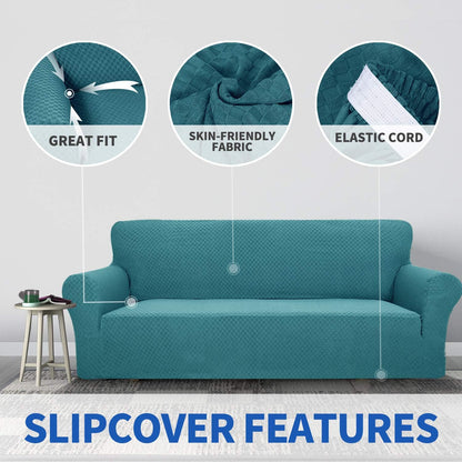 1 Piece Jacquard Couch Covers for 3 Cushion Couch Living Room High Stretch Sofa Cover Pets Dogs Friendly Anti Slip Thickened Slipcovers Furniture Protector (Sofa, Light Grey)