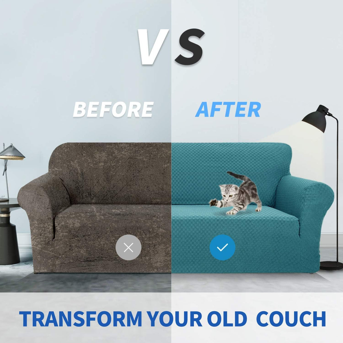 1 Piece Jacquard Couch Covers for 3 Cushion Couch Living Room High Stretch Sofa Cover Pets Dogs Friendly Anti Slip Thickened Slipcovers Furniture Protector (Sofa, Light Grey)