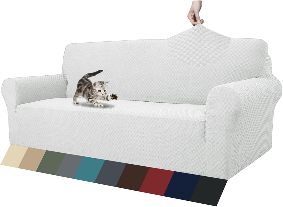 1 Piece Jacquard Couch Covers for 3 Cushion Couch Living Room High Stretch Sofa Cover Pets Dogs Friendly Anti Slip Thickened Slipcovers Furniture Protector (Sofa, Light Grey)