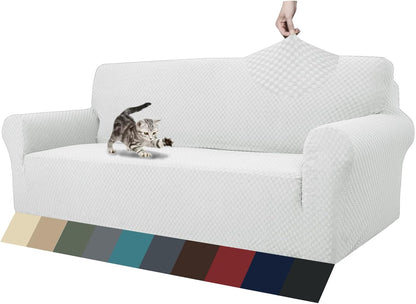 1 Piece Jacquard Couch Covers for 3 Cushion Couch Living Room High Stretch Sofa Cover Pets Dogs Friendly Anti Slip Thickened Slipcovers Furniture Protector (Sofa, Light Grey)