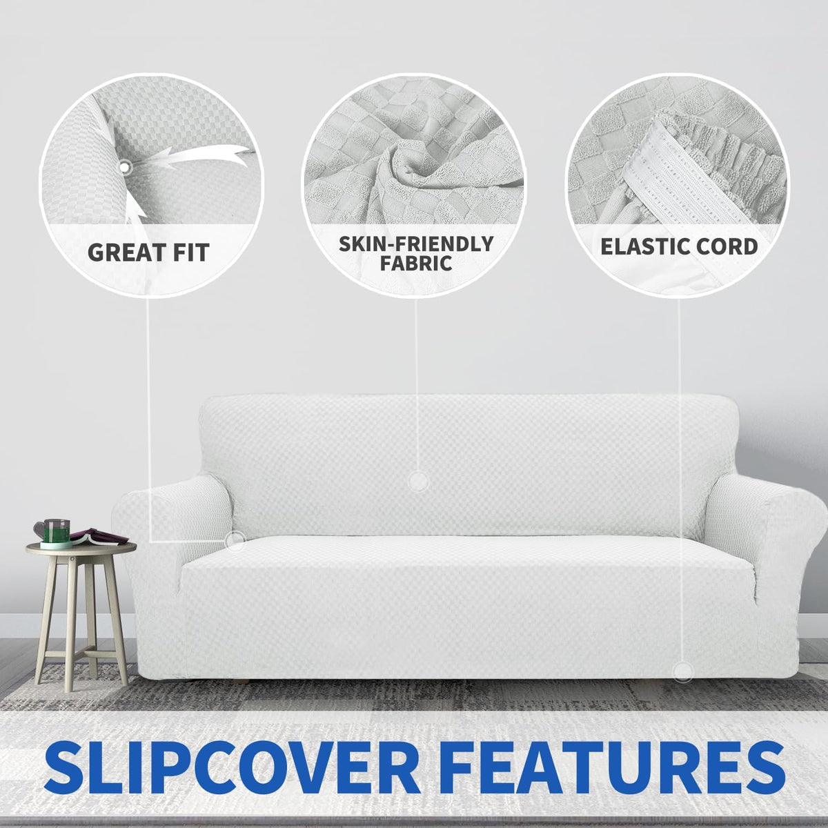 1 Piece Jacquard Couch Covers for 3 Cushion Couch Living Room High Stretch Sofa Cover Pets Dogs Friendly Anti Slip Thickened Slipcovers Furniture Protector (Sofa, Light Grey)