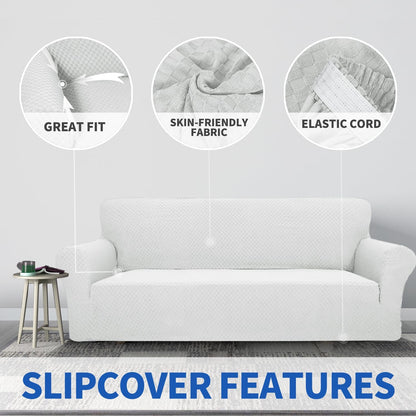 1 Piece Jacquard Couch Covers for 3 Cushion Couch Living Room High Stretch Sofa Cover Pets Dogs Friendly Anti Slip Thickened Slipcovers Furniture Protector (Sofa, Light Grey)
