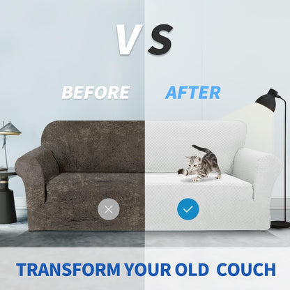 1 Piece Jacquard Couch Covers for 3 Cushion Couch Living Room High Stretch Sofa Cover Pets Dogs Friendly Anti Slip Thickened Slipcovers Furniture Protector (Sofa, Light Grey)