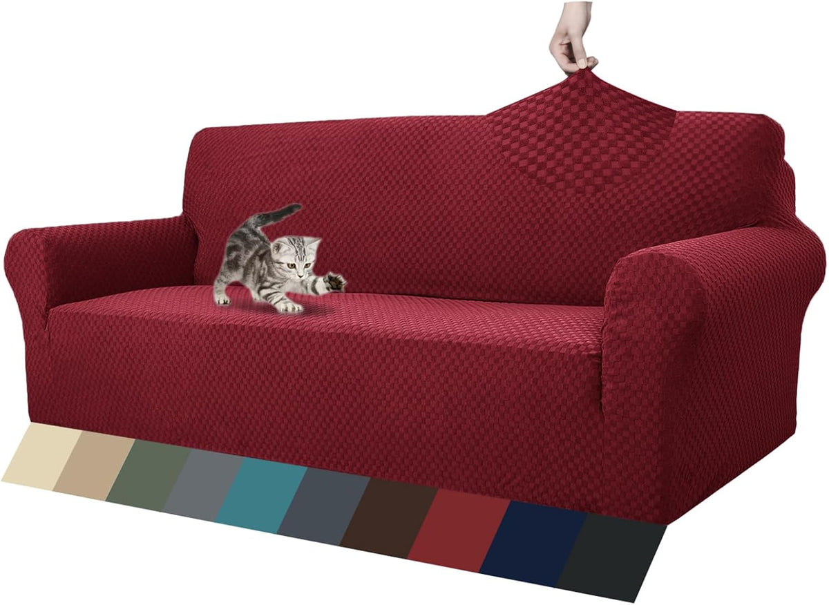 1 Piece Jacquard Couch Covers for 3 Cushion Couch Living Room High Stretch Sofa Cover Pets Dogs Friendly Anti Slip Thickened Slipcovers Furniture Protector (Sofa, Light Grey)