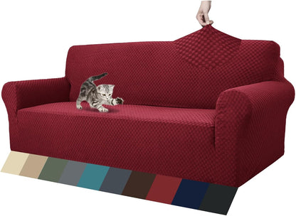 1 Piece Jacquard Couch Covers for 3 Cushion Couch Living Room High Stretch Sofa Cover Pets Dogs Friendly Anti Slip Thickened Slipcovers Furniture Protector (Sofa, Light Grey)