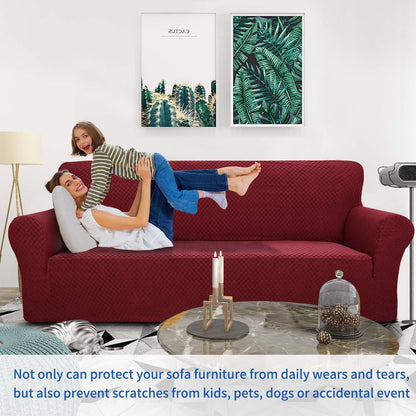 1 Piece Jacquard Couch Covers for 3 Cushion Couch Living Room High Stretch Sofa Cover Pets Dogs Friendly Anti Slip Thickened Slipcovers Furniture Protector (Sofa, Light Grey)