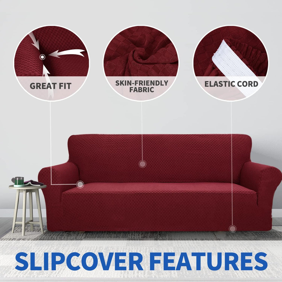 1 Piece Jacquard Couch Covers for 3 Cushion Couch Living Room High Stretch Sofa Cover Pets Dogs Friendly Anti Slip Thickened Slipcovers Furniture Protector (Sofa, Light Grey)
