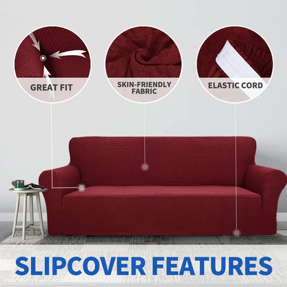 1 Piece Jacquard Couch Covers for 3 Cushion Couch Living Room High Stretch Sofa Cover Pets Dogs Friendly Anti Slip Thickened Slipcovers Furniture Protector (Sofa, Light Grey)