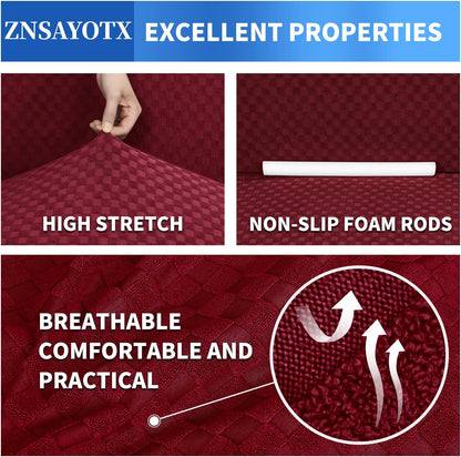 1 Piece Jacquard Couch Covers for 3 Cushion Couch Living Room High Stretch Sofa Cover Pets Dogs Friendly Anti Slip Thickened Slipcovers Furniture Protector (Sofa, Light Grey)