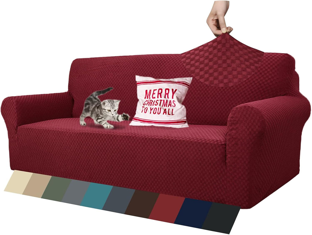 1 Piece Jacquard Couch Covers for 3 Cushion Couch Living Room High Stretch Sofa Cover Pets Dogs Friendly Anti Slip Thickened Slipcovers Furniture Protector (Sofa, Light Grey)
