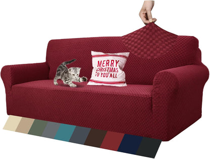 1 Piece Jacquard Couch Covers for 3 Cushion Couch Living Room High Stretch Sofa Cover Pets Dogs Friendly Anti Slip Thickened Slipcovers Furniture Protector (Sofa, Light Grey)