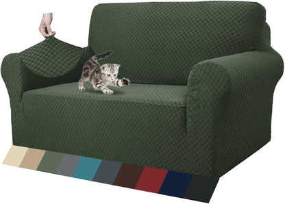 1 Piece Jacquard Couch Covers for 3 Cushion Couch Living Room High Stretch Sofa Cover Pets Dogs Friendly Anti Slip Thickened Slipcovers Furniture Protector (Sofa, Light Grey)