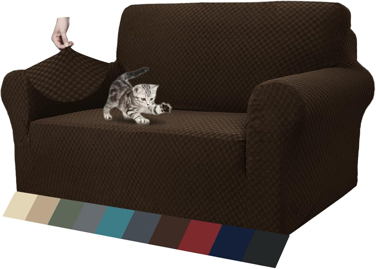 1 Piece Jacquard Couch Covers for 3 Cushion Couch Living Room High Stretch Sofa Cover Pets Dogs Friendly Anti Slip Thickened Slipcovers Furniture Protector (Sofa, Light Grey)