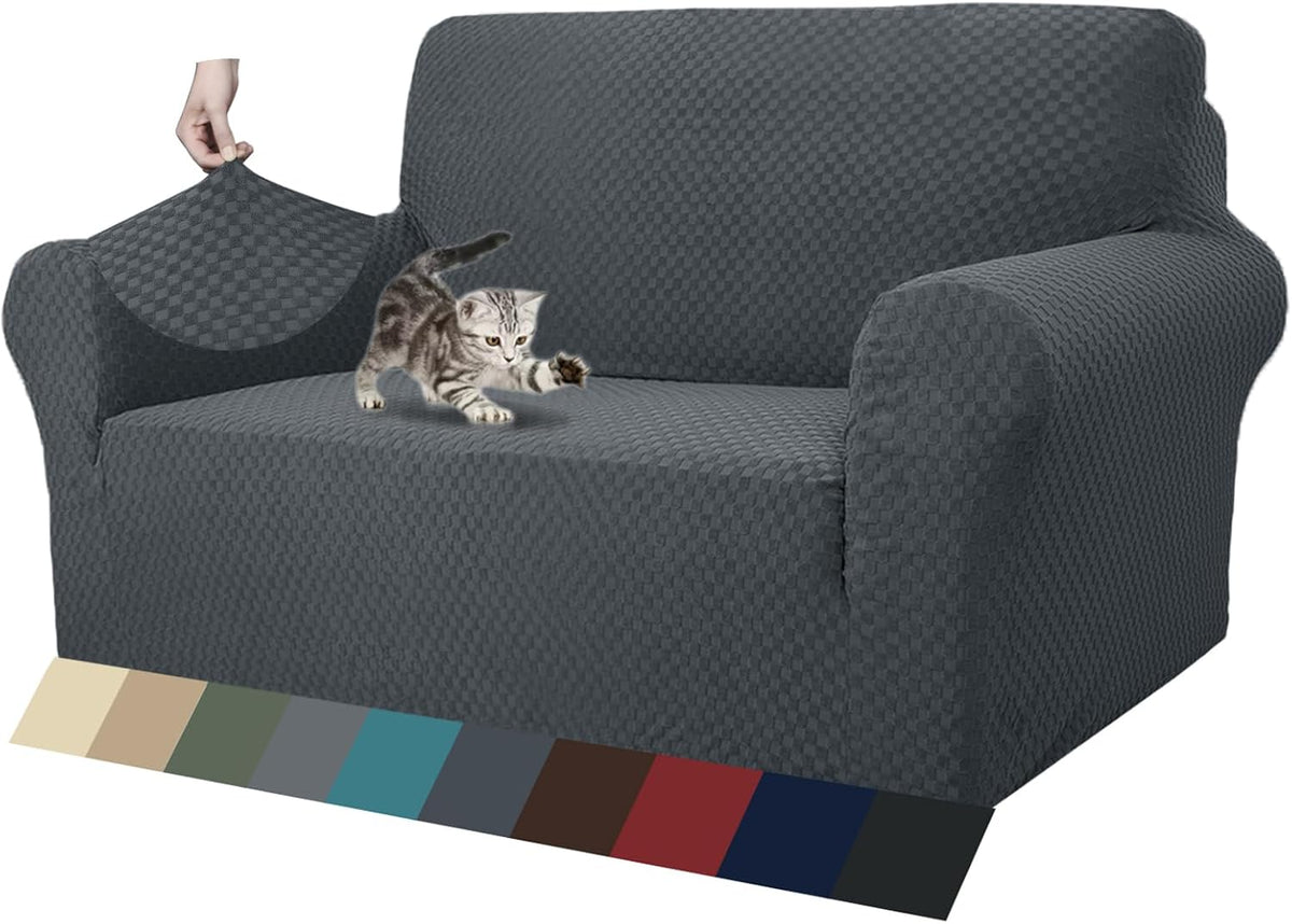 1 Piece Jacquard Couch Covers for 3 Cushion Couch Living Room High Stretch Sofa Cover Pets Dogs Friendly Anti Slip Thickened Slipcovers Furniture Protector (Sofa, Light Grey)