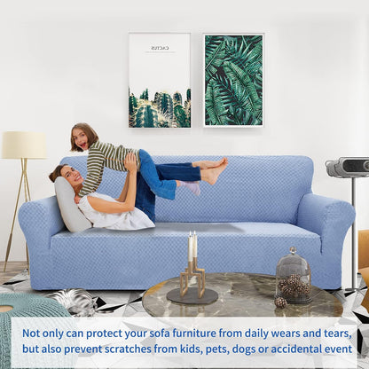 1 Piece Jacquard Couch Covers for 3 Cushion Couch Living Room High Stretch Sofa Cover Pets Dogs Friendly Anti Slip Thickened Slipcovers Furniture Protector (Sofa, Light Grey)