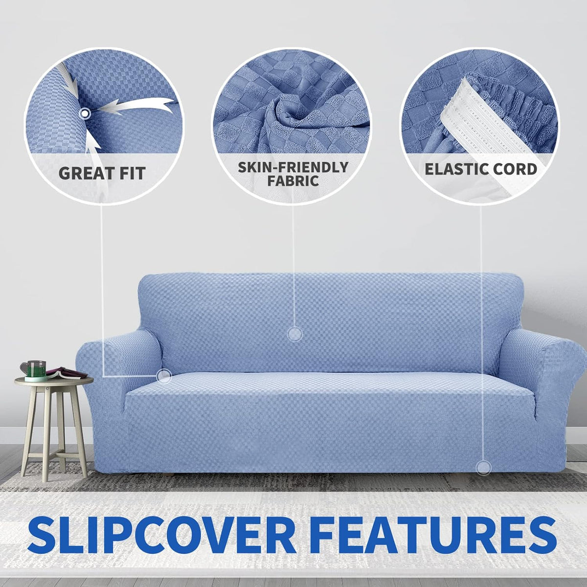 1 Piece Jacquard Couch Covers for 3 Cushion Couch Living Room High Stretch Sofa Cover Pets Dogs Friendly Anti Slip Thickened Slipcovers Furniture Protector (Sofa, Light Grey)