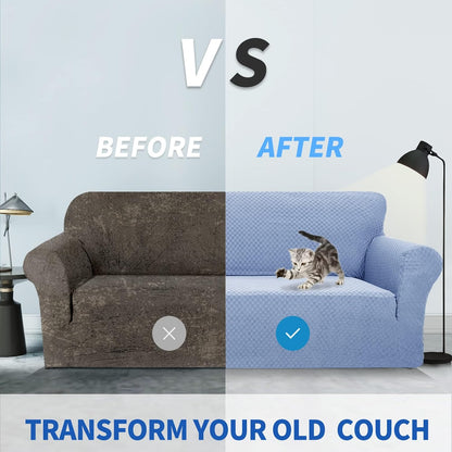 1 Piece Jacquard Couch Covers for 3 Cushion Couch Living Room High Stretch Sofa Cover Pets Dogs Friendly Anti Slip Thickened Slipcovers Furniture Protector (Sofa, Light Grey)