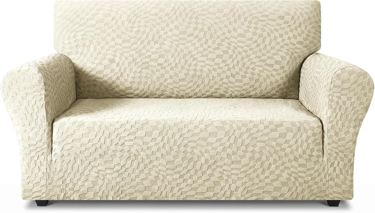 1 Piece Jacquard Couch Covers for 3 Cushion Couch Living Room High Stretch Sofa Cover Pets Dogs Friendly Anti Slip Thickened Slipcovers Furniture Protector (Sofa, Light Grey)