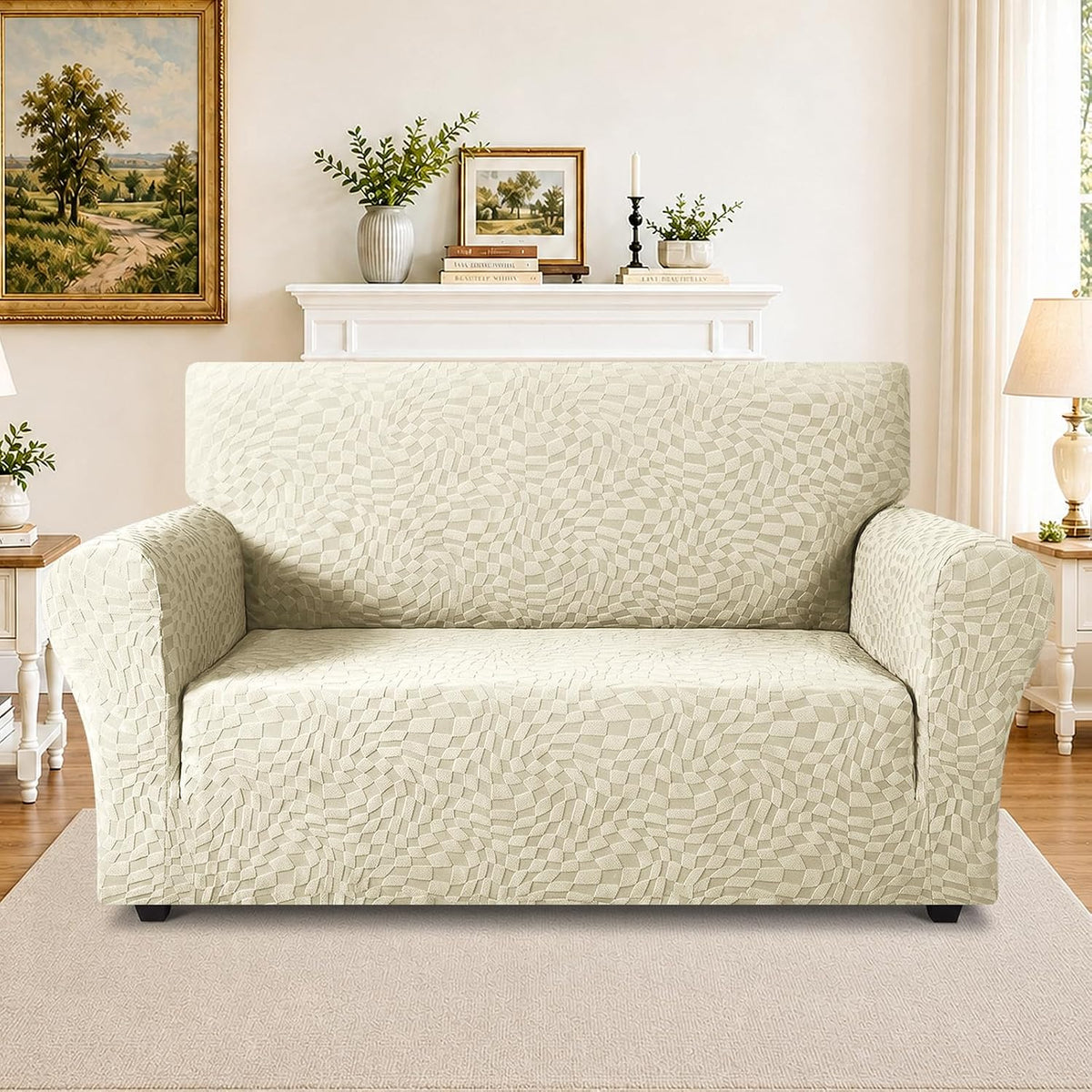 1 Piece Jacquard Couch Covers for 3 Cushion Couch Living Room High Stretch Sofa Cover Pets Dogs Friendly Anti Slip Thickened Slipcovers Furniture Protector (Sofa, Light Grey)