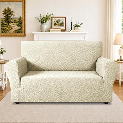 1 Piece Jacquard Couch Covers for 3 Cushion Couch Living Room High Stretch Sofa Cover Pets Dogs Friendly Anti Slip Thickened Slipcovers Furniture Protector (Sofa, Light Grey)