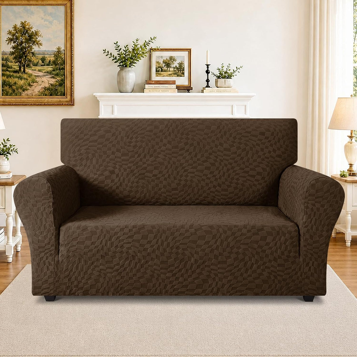 1 Piece Jacquard Couch Covers for 3 Cushion Couch Living Room High Stretch Sofa Cover Pets Dogs Friendly Anti Slip Thickened Slipcovers Furniture Protector (Sofa, Light Grey)