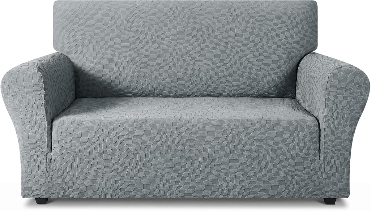 1 Piece Jacquard Couch Covers for 3 Cushion Couch Living Room High Stretch Sofa Cover Pets Dogs Friendly Anti Slip Thickened Slipcovers Furniture Protector (Sofa, Light Grey)