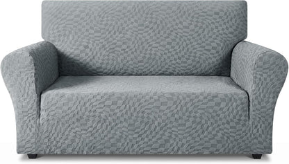 1 Piece Jacquard Couch Covers for 3 Cushion Couch Living Room High Stretch Sofa Cover Pets Dogs Friendly Anti Slip Thickened Slipcovers Furniture Protector (Sofa, Light Grey)