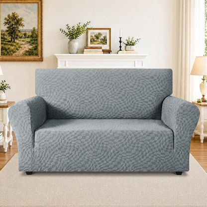1 Piece Jacquard Couch Covers for 3 Cushion Couch Living Room High Stretch Sofa Cover Pets Dogs Friendly Anti Slip Thickened Slipcovers Furniture Protector (Sofa, Light Grey)