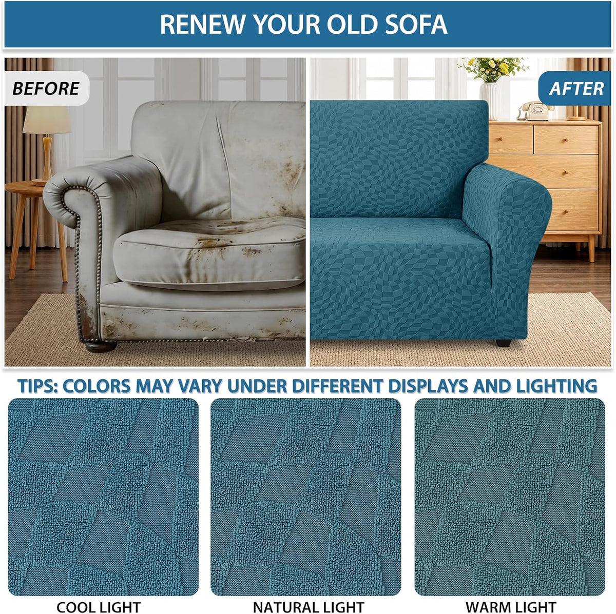 1 Piece Jacquard Couch Covers for 3 Cushion Couch Living Room High Stretch Sofa Cover Pets Dogs Friendly Anti Slip Thickened Slipcovers Furniture Protector (Sofa, Light Grey)